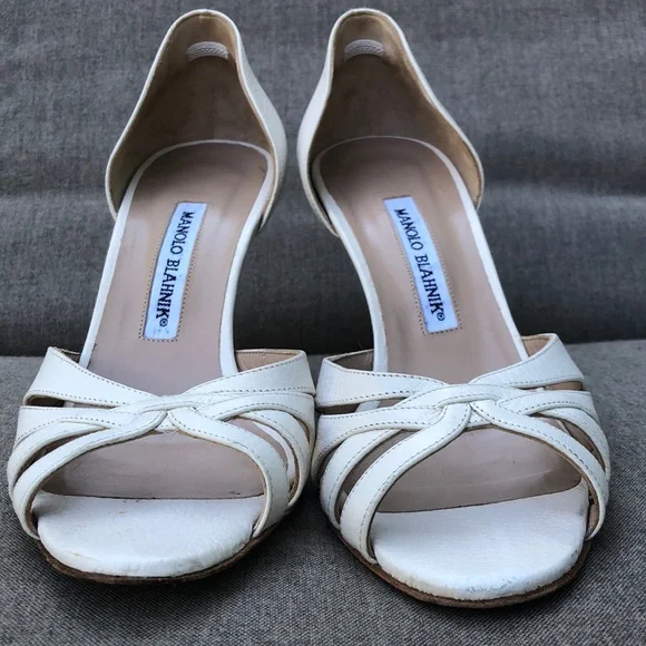 Manolo Blahnik Cream Strappy Heels - Picture 5 of 9